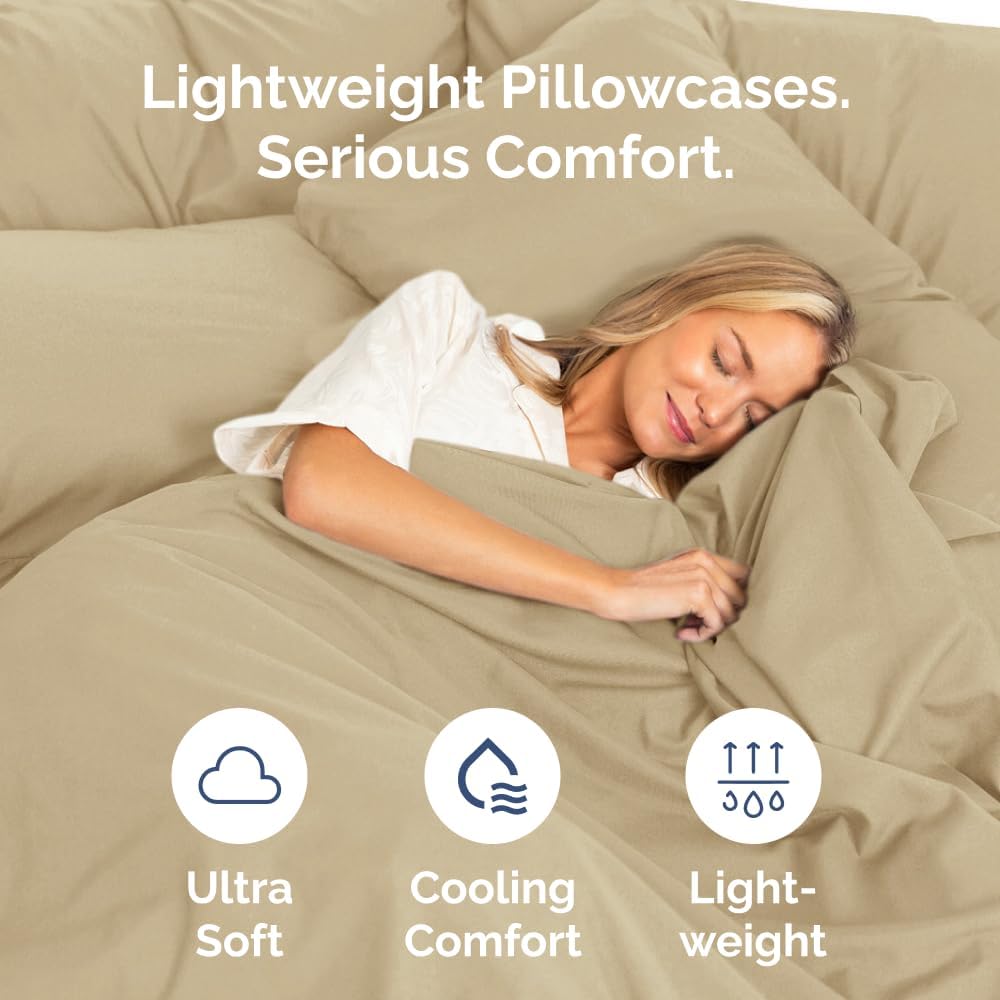 Standard Pillow Cases Set of 6 - Ultra Soft Hotel Quality Pillowcase Covers - Comfy, Cozy & Wrinkle Free - Shrink, Stain and Fade Resistant - Machine Washable Pillow Protectors - 6 Piece Set - Beige