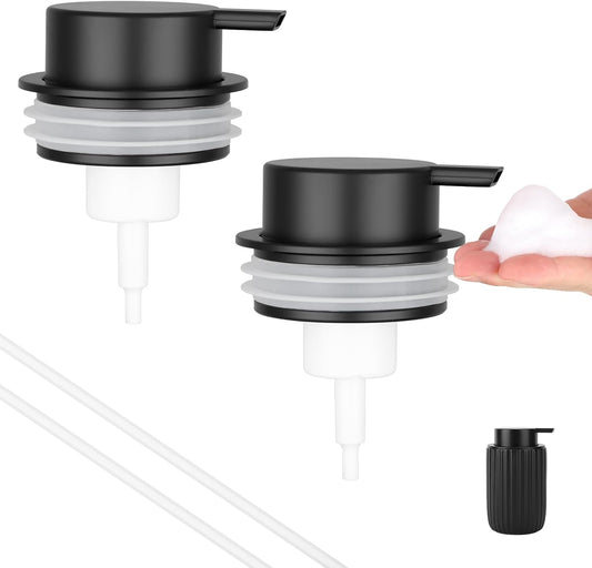 Segbeauty 2pcs Black Foaming Hand Soap Dispenser Pump Replacement, Foam Soap Dispenser Pump Head for Ceramic Dispensers Bottle Kitchen Sink, Pumps Replacement for Bathroom Shampoo Body Wash Container