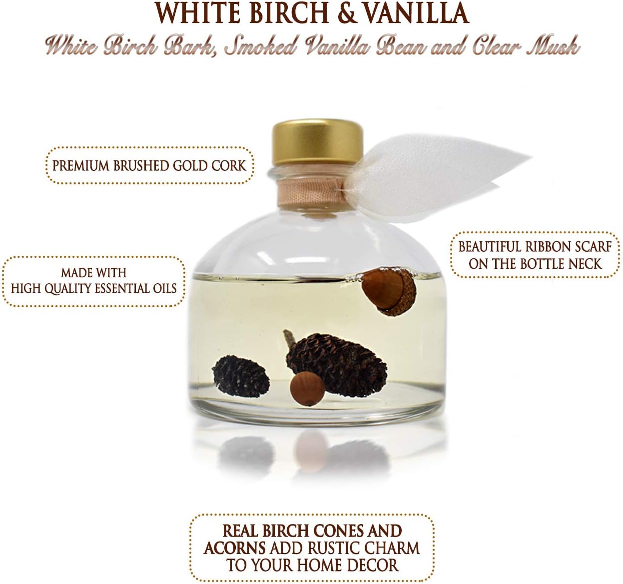 LOVSPA Reed Diffuser Set, White Birch & Vanilla Scented Oil Diffuser with Sticks, Home Fragrance Accessories for Bathroom Shelf Decor, Aroma Diffusers for Home or Office Fall Decor, USA Made