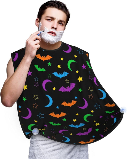 Adjustable Beard Catcher Apron, Halloween Goth Bat Gothic Moon Star Shave Bib, Non-Stick Waterproof Grooming Bib, Shaving Essential for Men Dad Christmas
