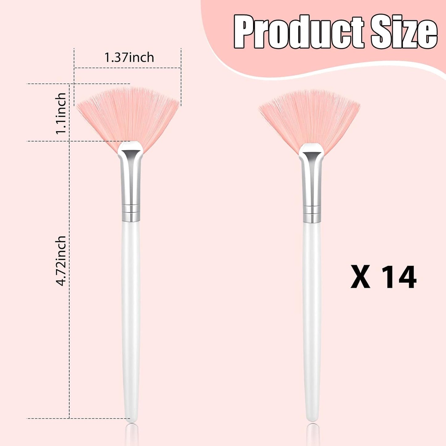 Patelai 14 Pieces Fan Brushes Applicator, Mask Brushes for Facial Makeup Tools for Face Cosmetic(Pink)