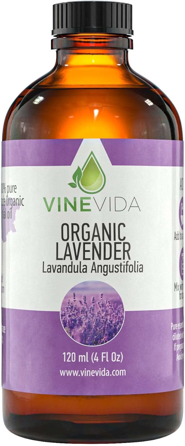 VINEVIDA Organic Lavender Essential Oil 4 oz - Undiluted, DIY Candle Scents for Candlemaking, Bulk for Soap Making