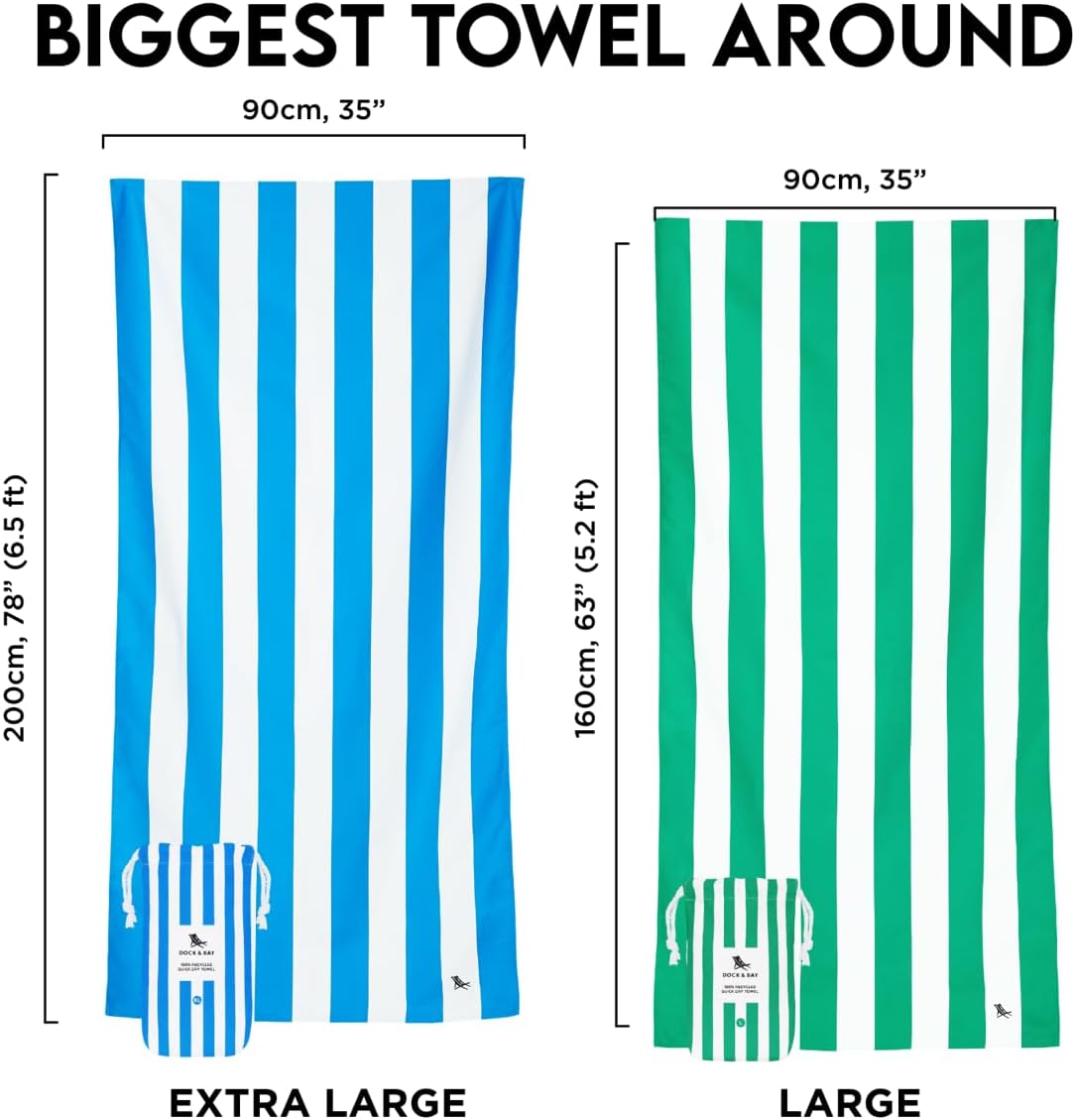 Dock & Bay Beach Towel - Quick Dry, Sand Free - Compact, Lightweight - 100% Recycled - Includes Bag - Cabana - Set A (4), Extra Large (200x90cm, 78x35)