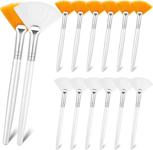 Patelai 14 Pieces Fan Brushes Applicator, Mask Brushes for Facial Makeup Tools for Face Cosmetic(White, Yellow)