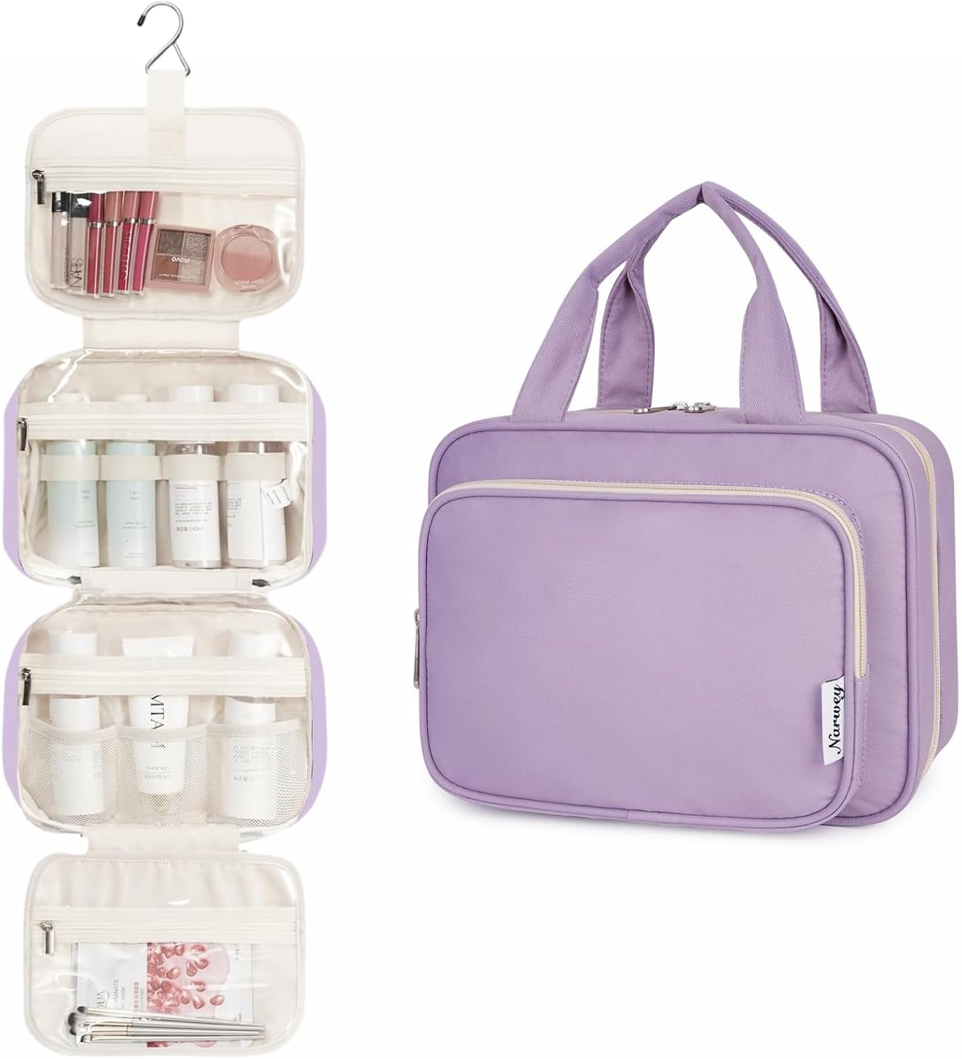 Narwey Hanging Toiletry Bag for Women Travel Makeup Bag Organizer Toiletries Bag for Travel Size Essentials Accessories Cosmetics (Purple (Medium))