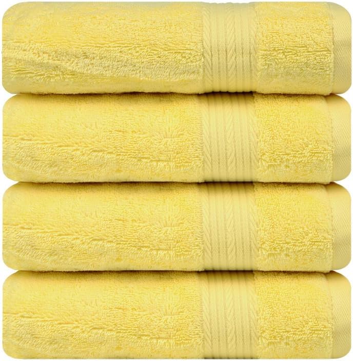 Ample Decor Hand Towels 18 X 28 Inch 600 GSM 100% Cotton, Premium Soft Absorbent - 4 Pcs Yellow