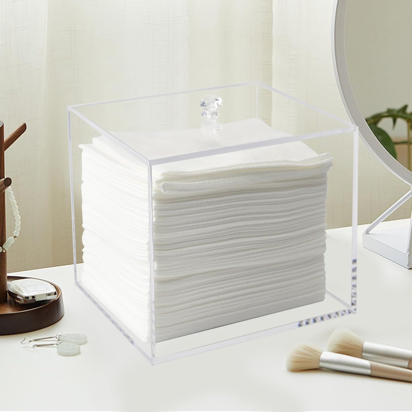 Weiai Face Towel Box, Acrylic Facial Disposable Towelettes Holder Container for XL Face Towels and Protects from Dust, Clear