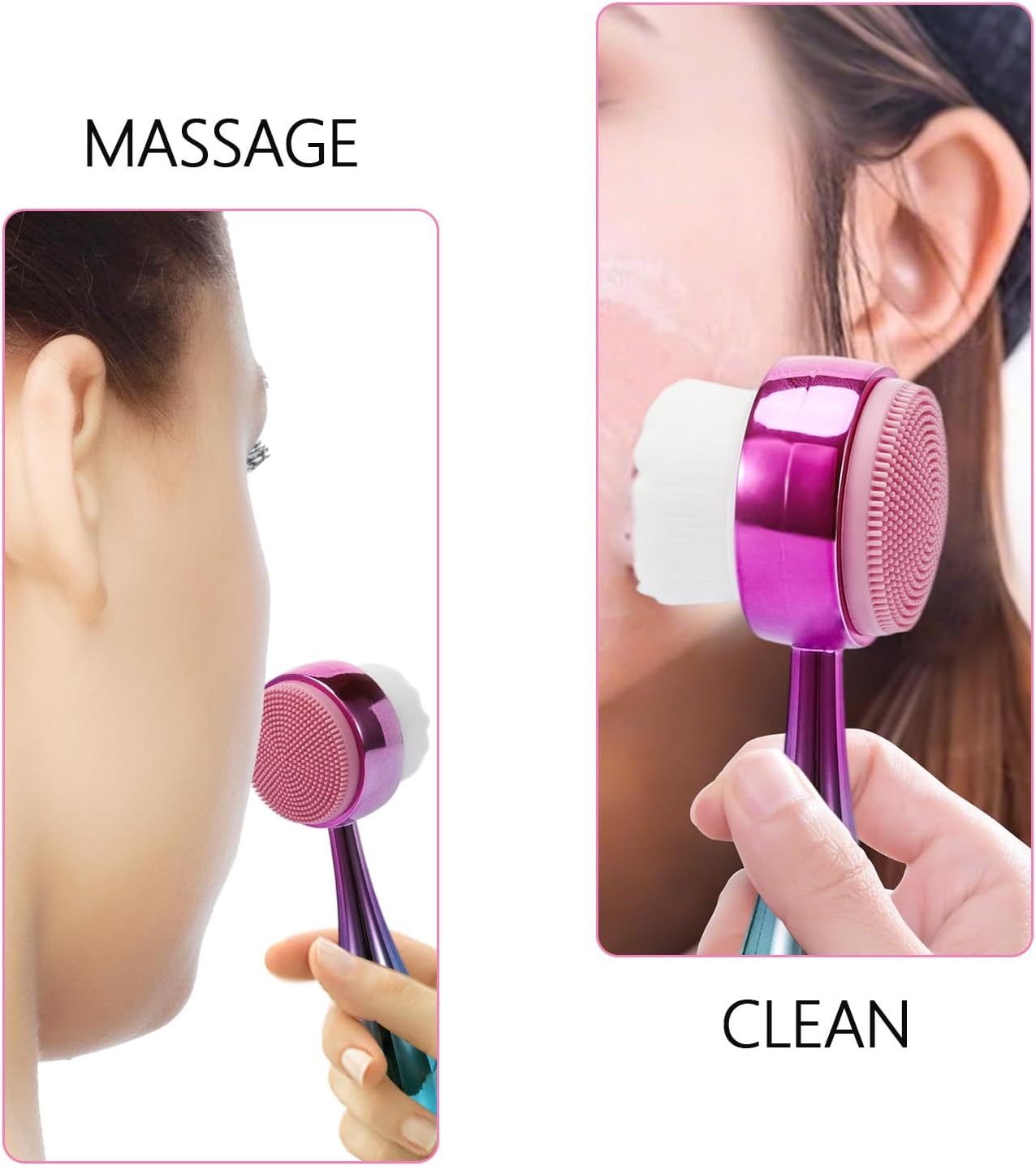 Face Brush 2 in 1, Facial Cleansing Brush Double Sides, Facial Exfoliation Scrub Brush Silicone Manual Face Scrubber Brush for Gentle Deep Pore Cleansing, Skincare (Green, 1 Pack)