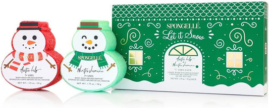 Spongellé Snowpeople Gift Set Body Wash Infused Buffers, Let It Snow