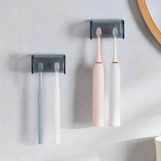 2 PCS Wall-Mounted Toothbrush Holder with Cover, 2-Slot Organizer for Bathroom, Shower, Dorm, Cabinet (Clear)