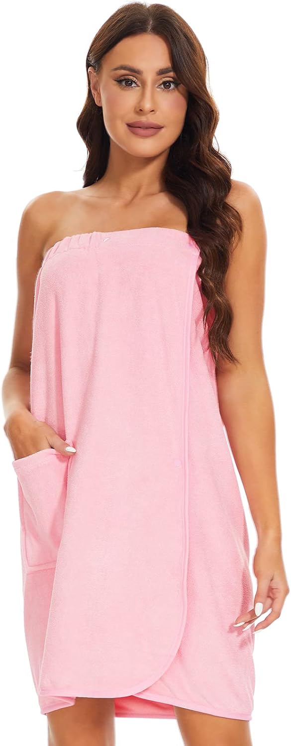 Kniffi Shower Wrap Robe for Women Bath Body Towel Wrap Spa Soft bathrobe with Adjustable Snap Closure