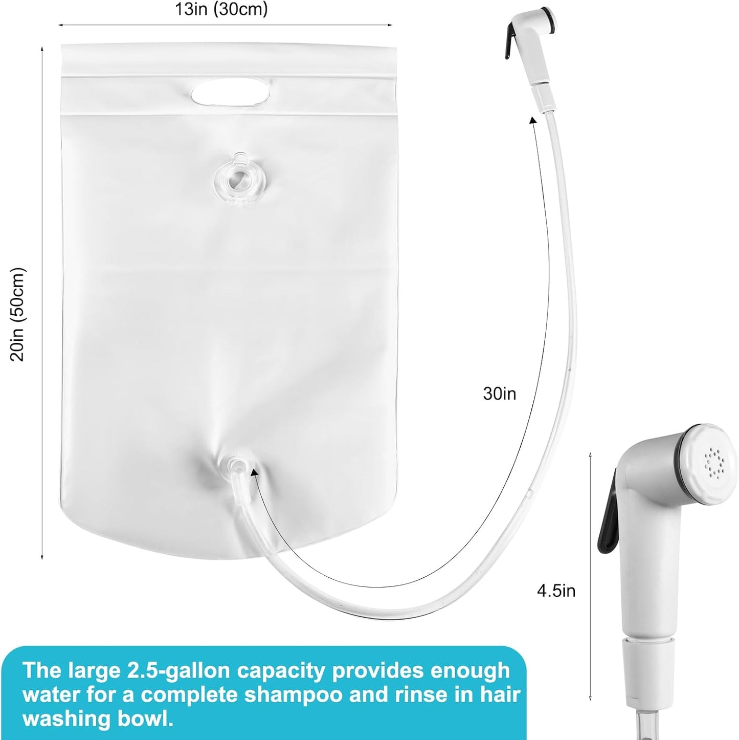 Inflatable Shampoo Basin, Loc Detox Tub for Dreads, Shampoo Buddy Bowl for Bedridden, Disabled,Injured with 2.5 GL Portable Water Shower Bag（Silvery）