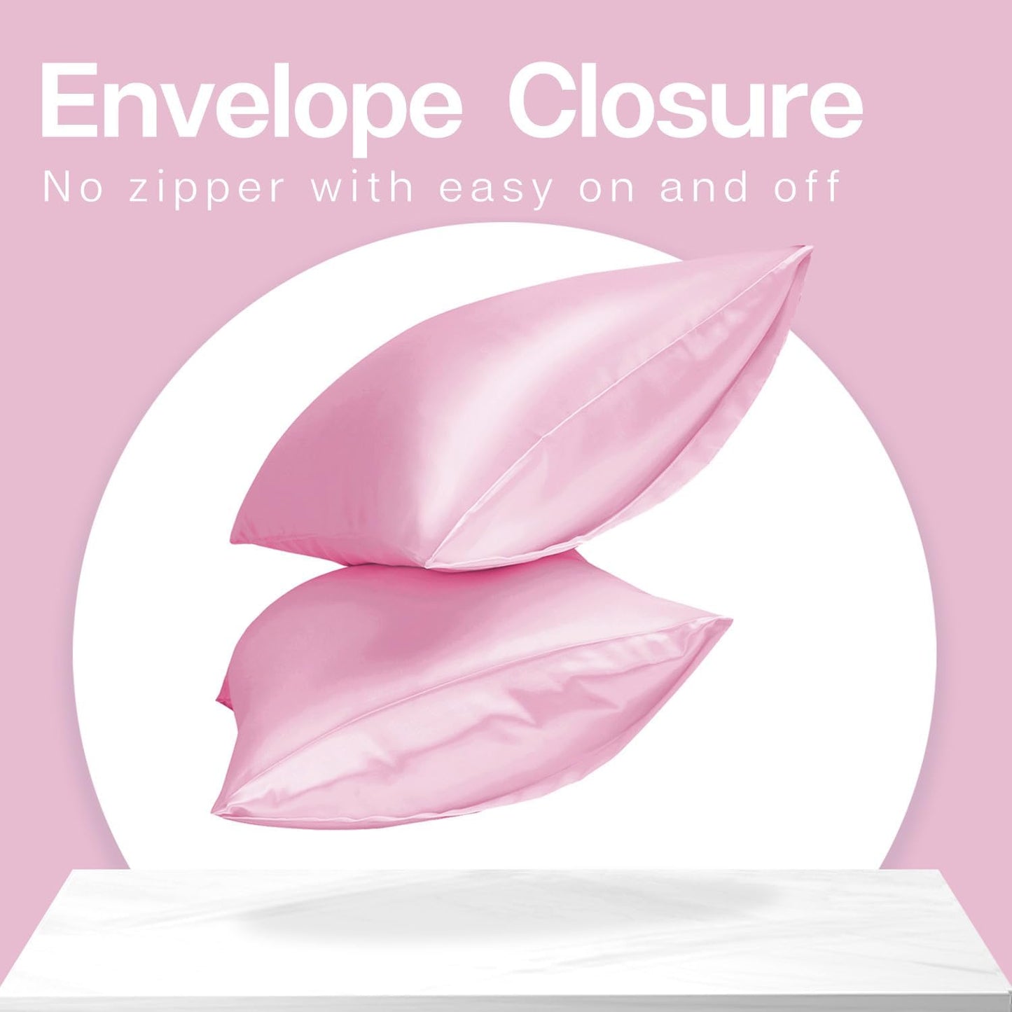 MR&HM Satin Pillowcase for Hair and Skin, Silk Satin Pillowcase 2 Pack, King Size Pillow Cases Set of 2, Silky Pillow Cover with Envelope Closure (20x36, Pink)