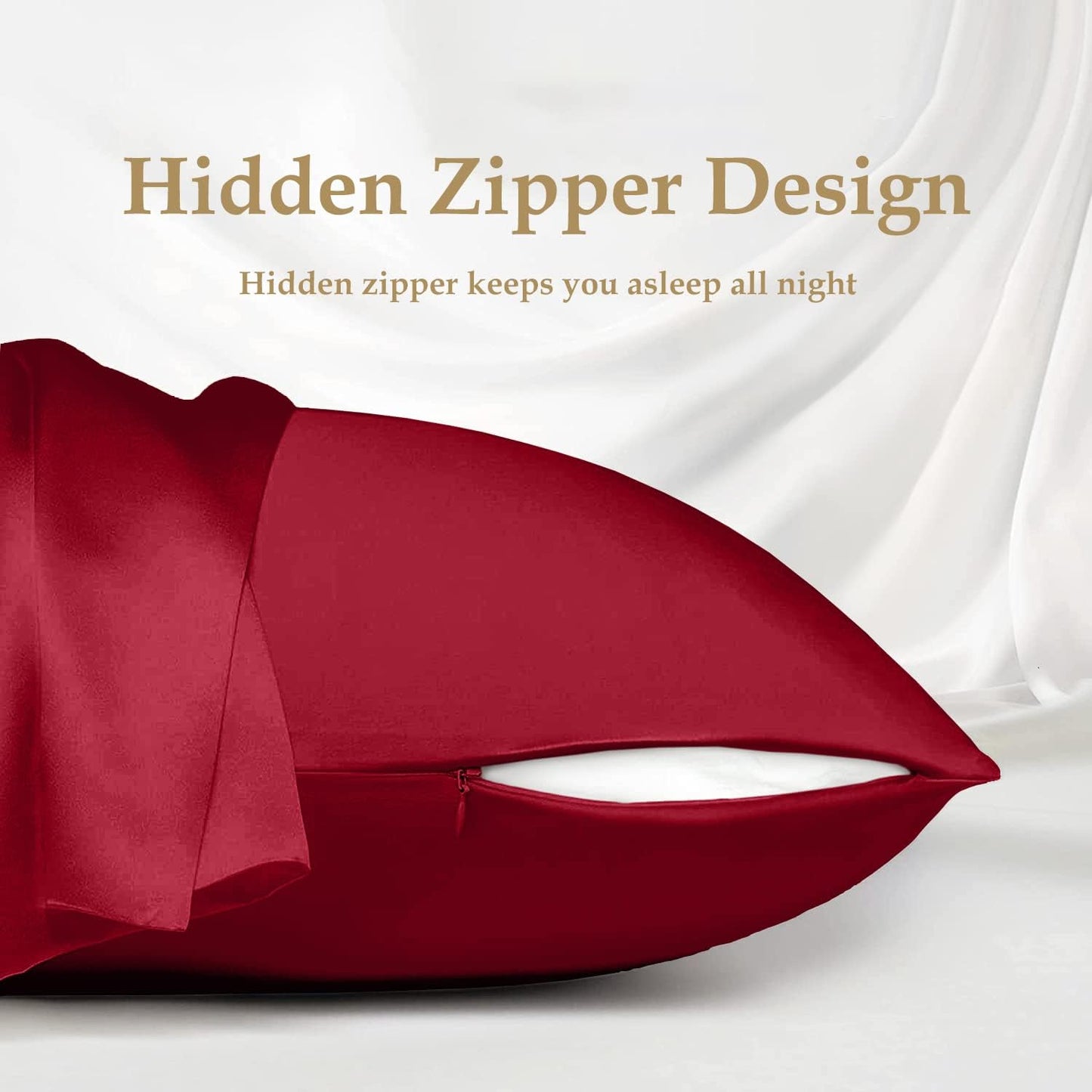 INSSL Silk Pillowcase for Women, Mulberry Silk Pillowcase for Hair and Skin and Stay Comfortable and Breathable During Sleep(Dark Red,Queen)