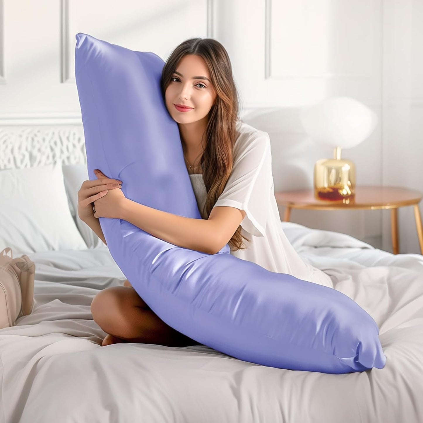 BEDELITE Satin Body Pillow Cover 2 Pack, Super Soft and Cooling Body Pillow Pillowcase for Hair and Skin, Breathable Silky Full Long Pillowcase Cover(20"x54", Lilac)