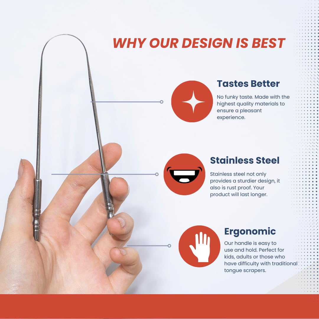 Stainless Steel Tongue Scraper for Adults with Travel Case (2 Pack) – Stainless Steel Cleaner for Daily Hygiene, Reduce Bad Breath – Oral Care Travel Essentials, Metal Tongue Scraper