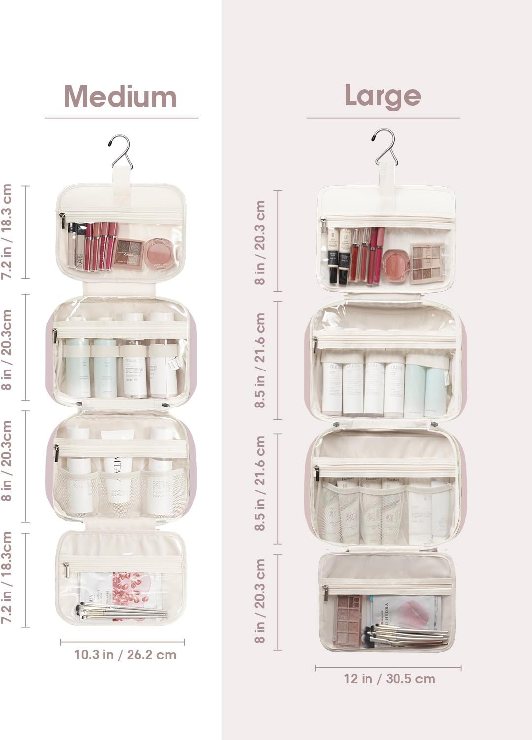 Travel Toiletry Bag for Women Large Hanging Makeup Bag Organizer Toiletries Bag for Full Size Essentials Accessories Cosmetics (Dusty Rose (Large))