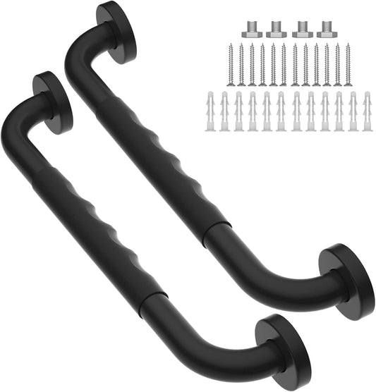 2 Pack 16 Inch Anti-Slip Shower Grab Bars w/Rubber Grip, iMomwee Stainless Steel Bathroom Wall Mount Matte Black Grab Bar Handle, Safety Balance Handrail, Handicap Elderly Senior Assist Bath Handle