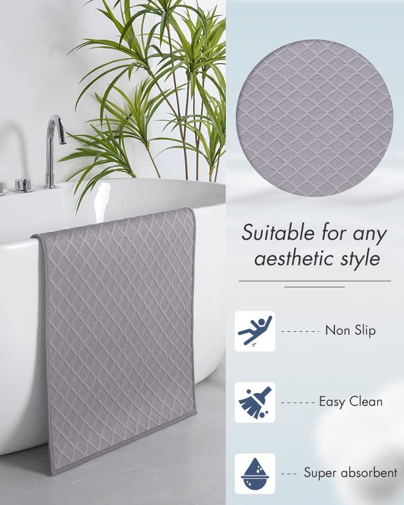 AMOAMI Ultra Thin Bathroom Rugs, Rubber Backed Bath Mats for Bathroom Non Slip, Absorbent Bathroom Mat for Floor, Shower, Sink(20"x 32", Grey)