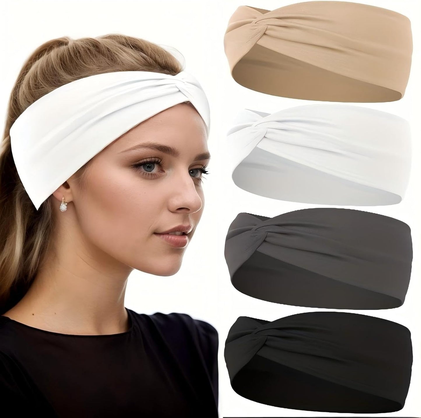 12-Pack Wide Stretch Headbands for Women - Non-Slip Extra Wide Turban Hair Bands for Workout, African Style, Sports & Daily Use (Breathable, All-Day Comfort) Color1 (Color2)