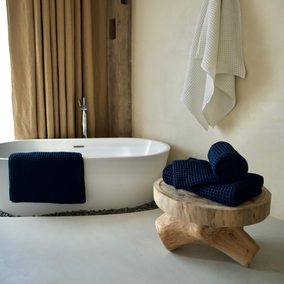 Luxury Japanese Cotton Silk Waffle Bath Towel | Plush, Absorbent, and Quick Dry (Ocean Blue, Face Towel, 16" x 16")