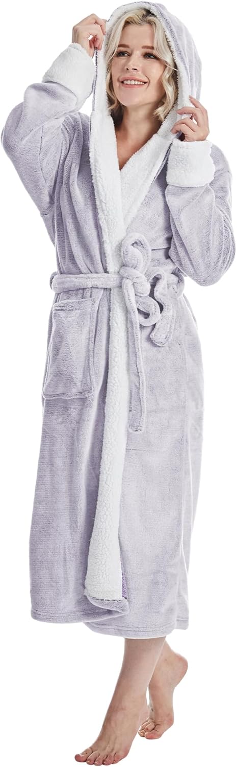 Plush Robes for Women - Womens Fleece Robes with Hood Long Cozy Bathrobe Soft and Warm Robe