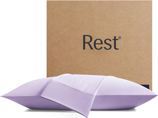 REST® Evercool®+ Cooling Pillowcases Standard - 2 Pillowcases for Sensitive Skin, Silver Infused Fabric for Hygienic Sleep, Silky Smooth for Curly Hair, High Elastic for Snug Fit (19x29 inches)