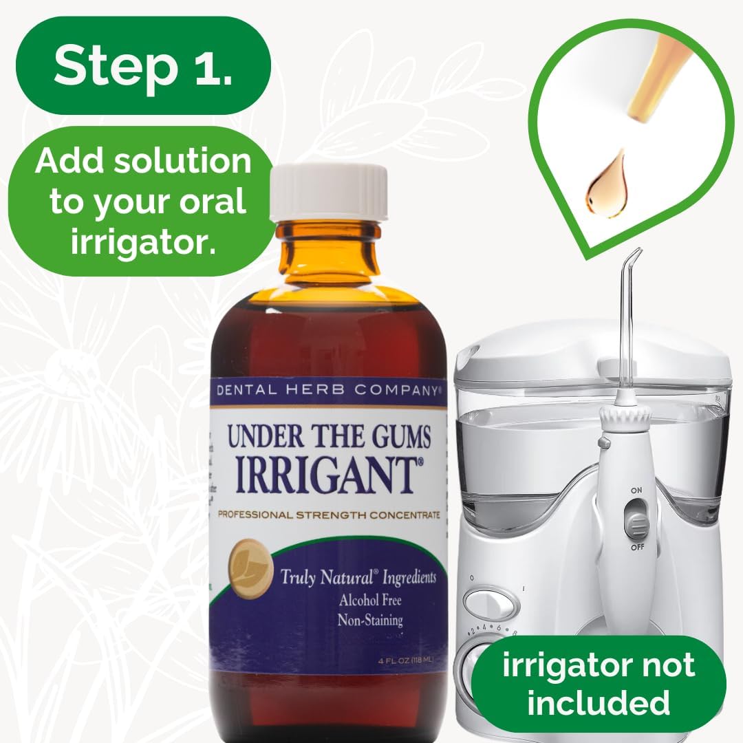 Dental Herb Company Under The Gums Irrigant: A Solution for Oral Irrigators and Water Flossers - Made with Pure Essential Oils and Herbs - Alcohol-Free, Vegan, Non-GMO - 45 Day Supply
