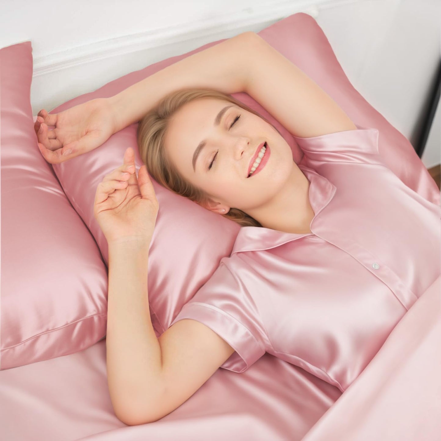 INSSL Silk Pillowcase for Women, Mulberry Silk Pillowcase for Hair and Skin and Stay Comfortable and Breathable During Sleep (Standard, Coral)