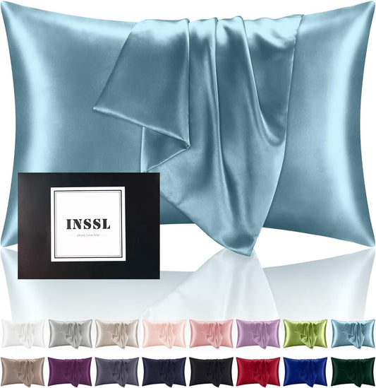 INSSL Silk Pillowcase f Women, Mulberry Silk Pillowcase for Hair and Skin and Stay Comfortable and Breathable During Sleep(Blue Gray,King)