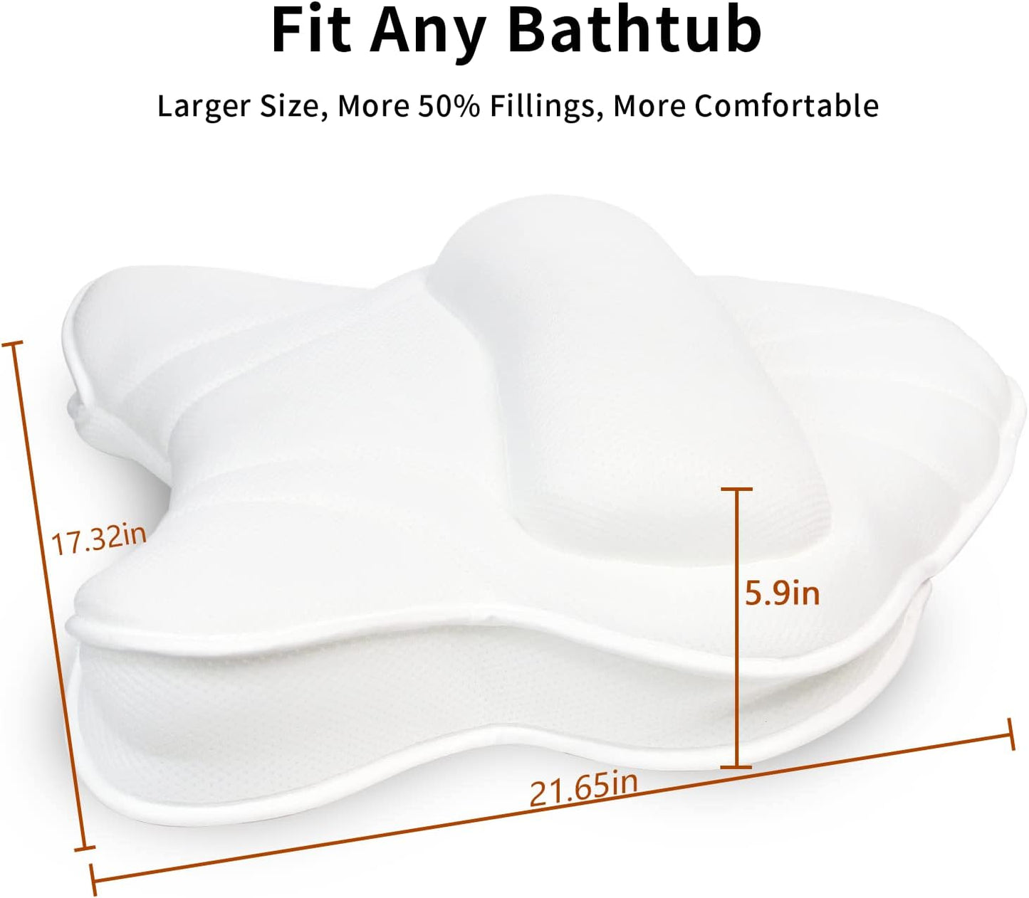 Extra Thick Large Bath Pillow with Neck,Back,Head Support for Bathtub, Spa, Soaking White(21''x17'')