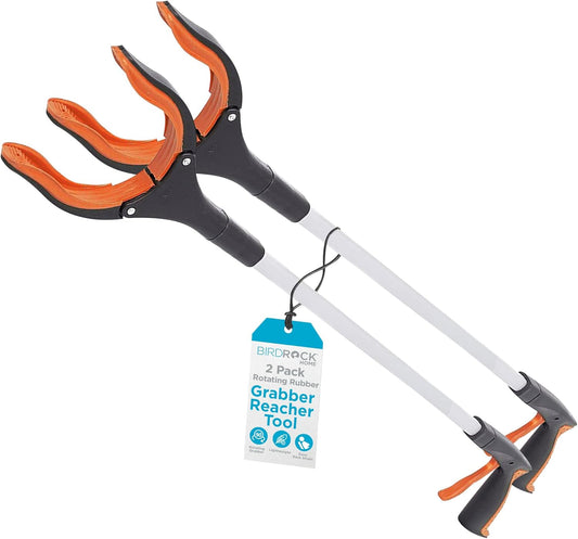 BIRDROCK HOME Grabber Reacher Tool with Long Handle - 32 Inch Tool for Picking Up Dropped Objects - Lightweight Aluminum Design for Reaching & Grabbing Things - Handicap Aid with Rubber Grip - 2 Pack
