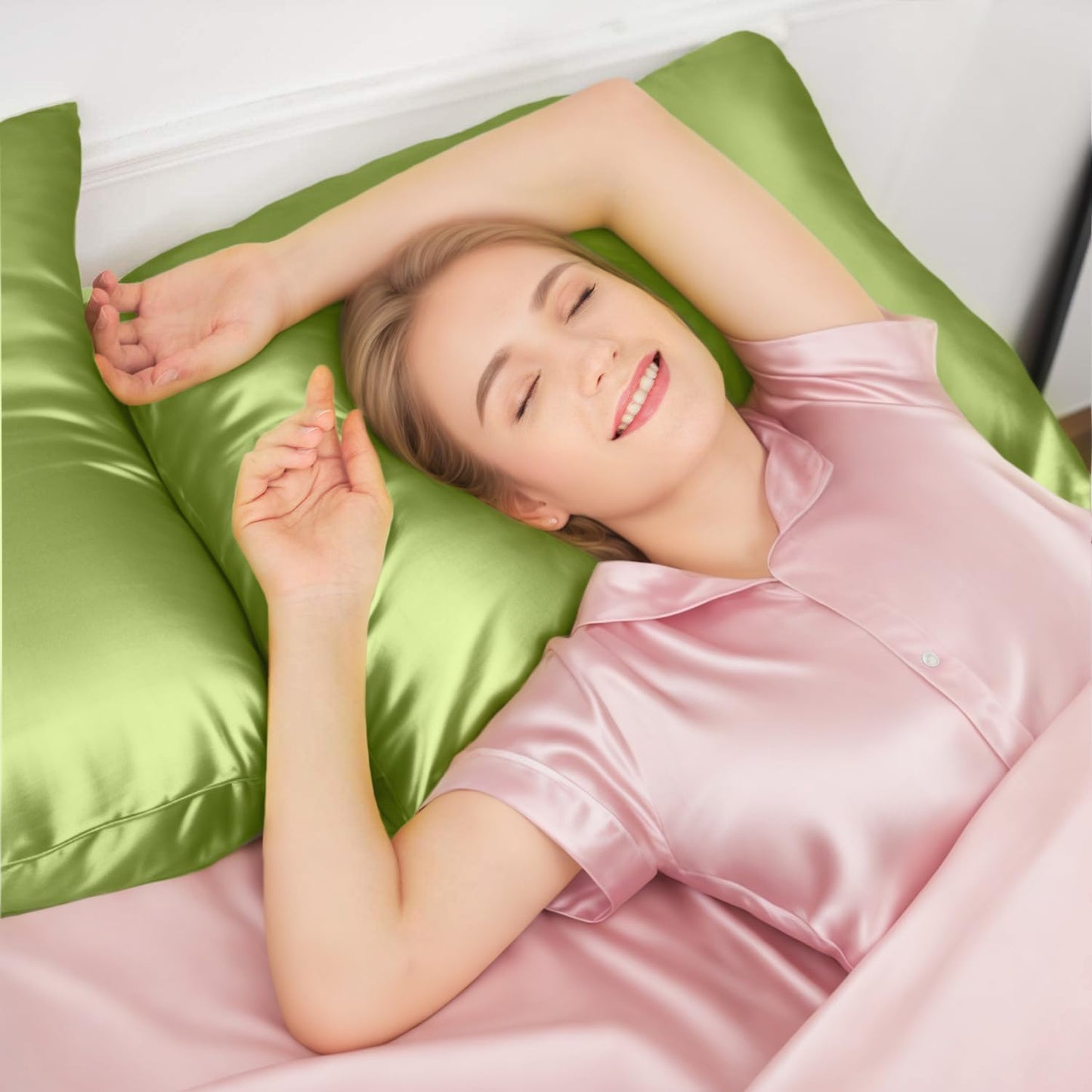 INSSL Silk Pillowcase for Women, Mulberry Silk Pillowcase for Hair and Skin and Stay Comfortable and Breathable During Sleep(Tea Green,Queen)