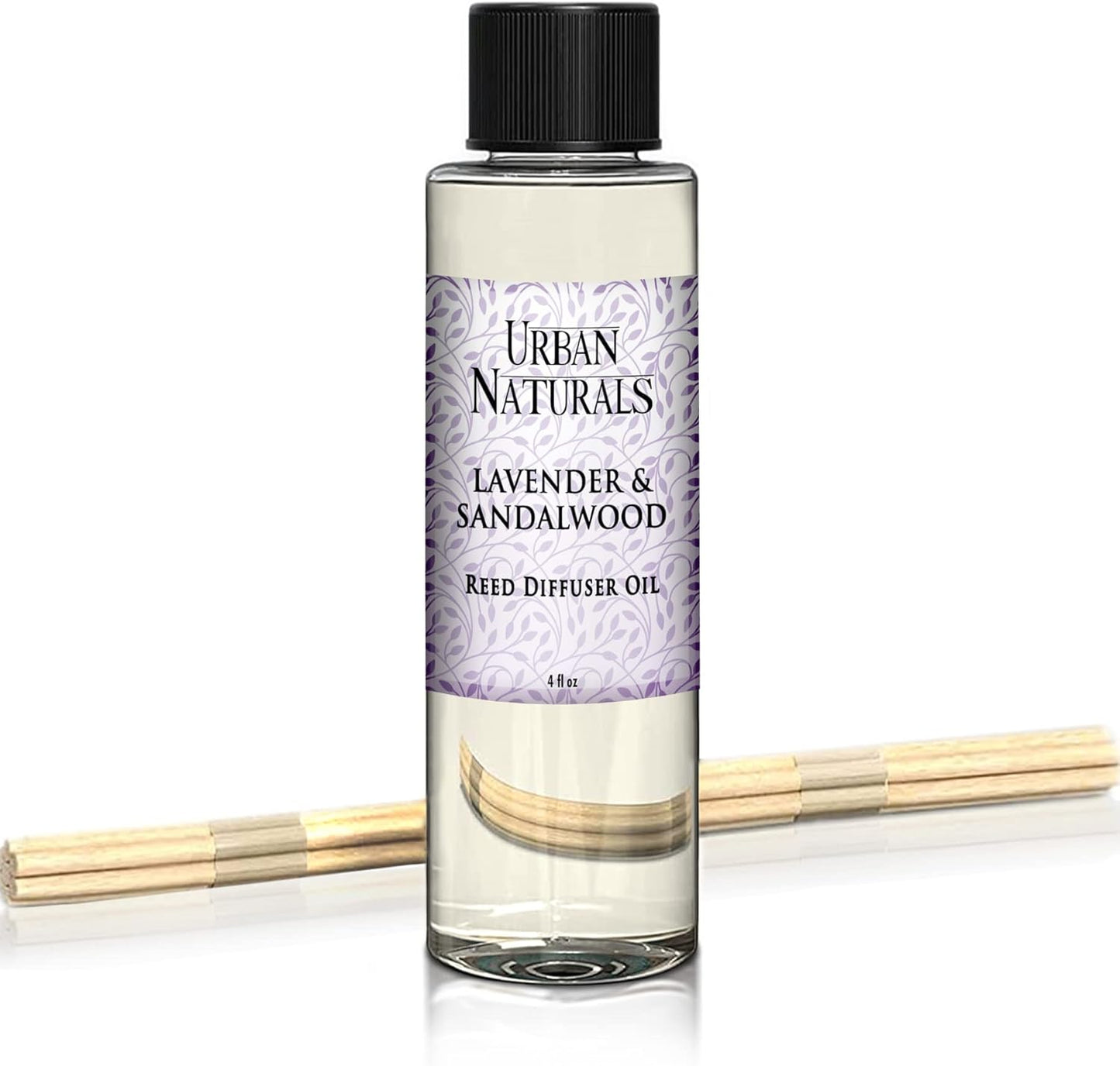 Urban Naturals Lavender & Sandalwood Scented Oil Reed Diffuser Refill | Includes a Free Set of Reed Sticks! 4 oz.
