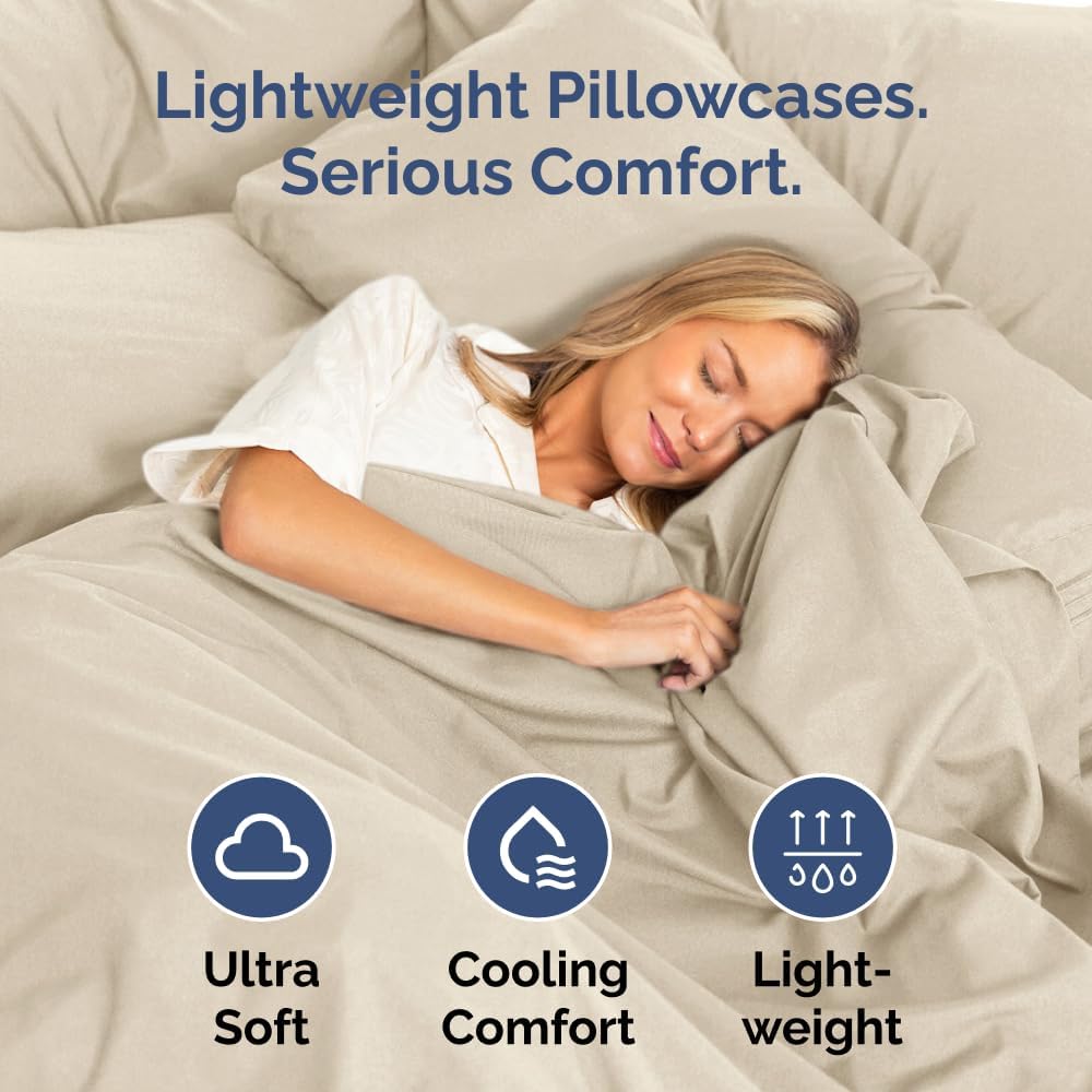 Standard Pillow Cases Set of 8 - Ultra Soft Hotel Quality Pillowcase Covers - Comfy, Cozy & Wrinkle Free - Shrink, Stain and Fade Resistant - Machine Washable Pillow Protectors - 8 Piece Set - Wheat