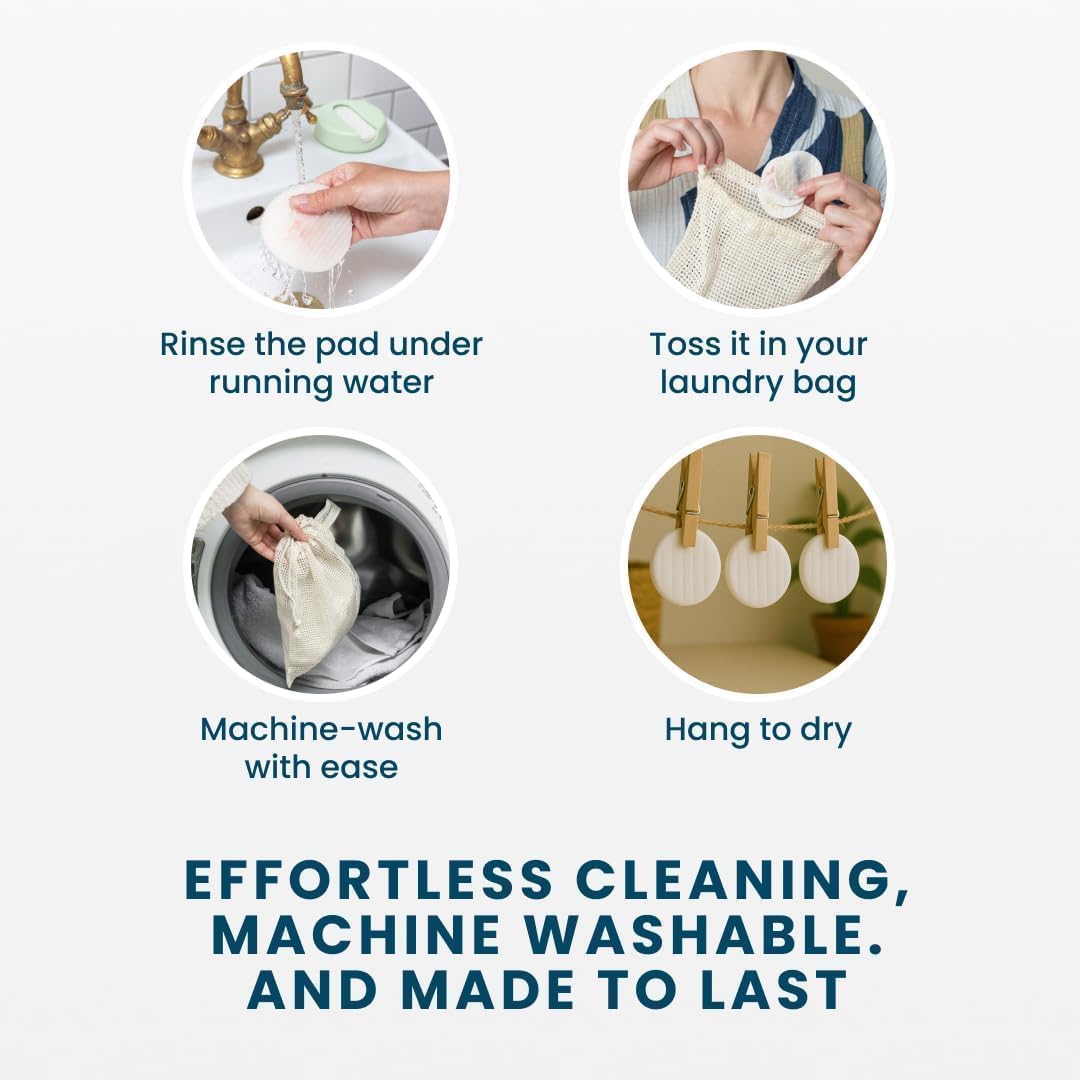 LastRound® 7 Sustainable Reusable Cotton Rounds for Facial Cleansing – Zero-Waste Eco-Friendly Makeup Remover Pads for All Skin Types with Travel Storage Case