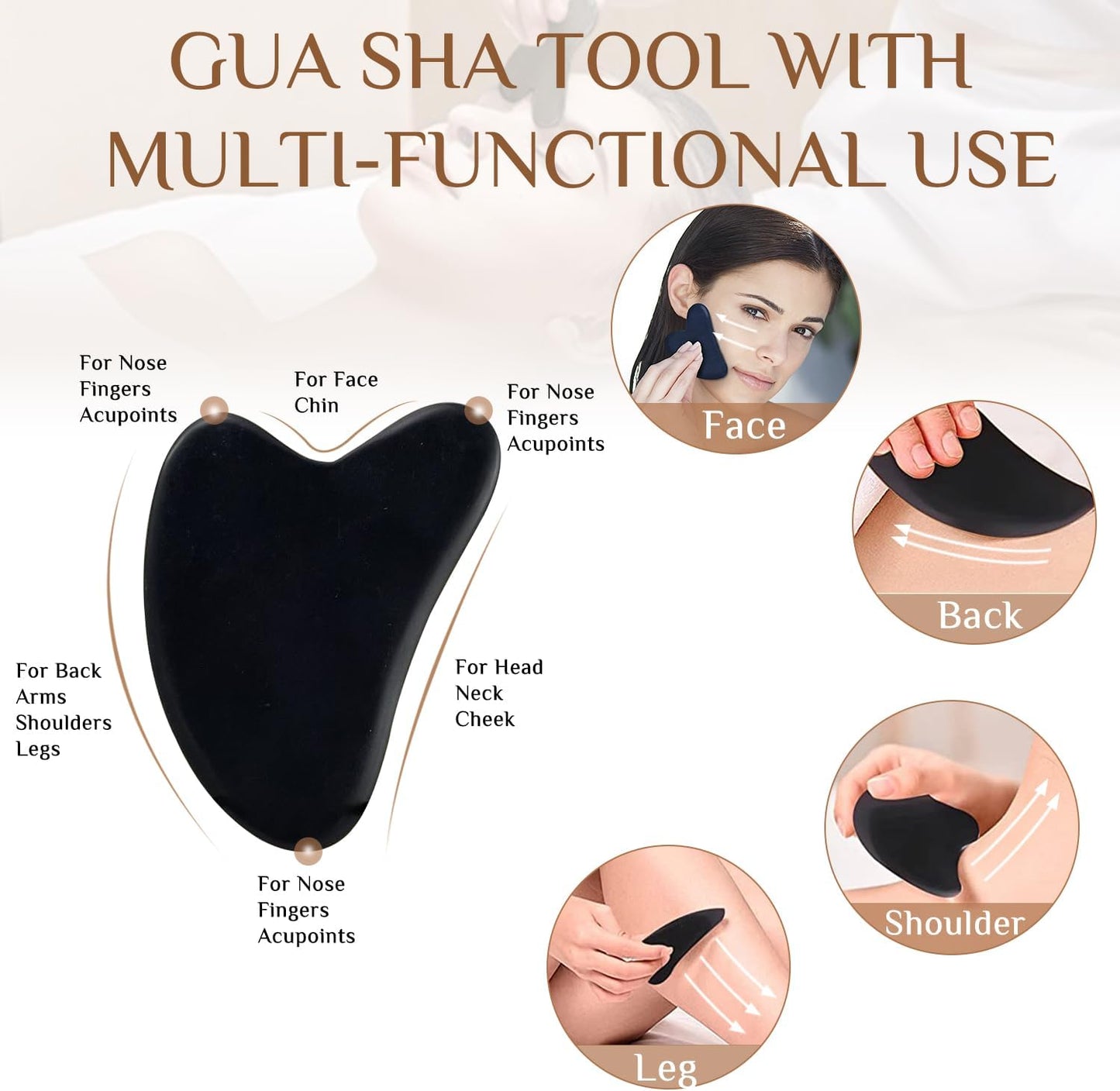 7 Pieces Hot Stones Massage Set - 6 Large Oval Massage Stones for Body Massage and 1 Heart-Shaped Basalt Stone Gua Sha Tool for Face Hot Rocks for Home Spa, Relaxing, Pain Relief