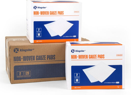 Kingstar Sterile Nonwoven Gauze Pads, 4"x 4" Wound Dressing, 120 Packs - 240 Pieces Superior Soft Sponge Pads, Higher Absorbent Gauze Compresses for Trauma or Post-Operative Wound Care