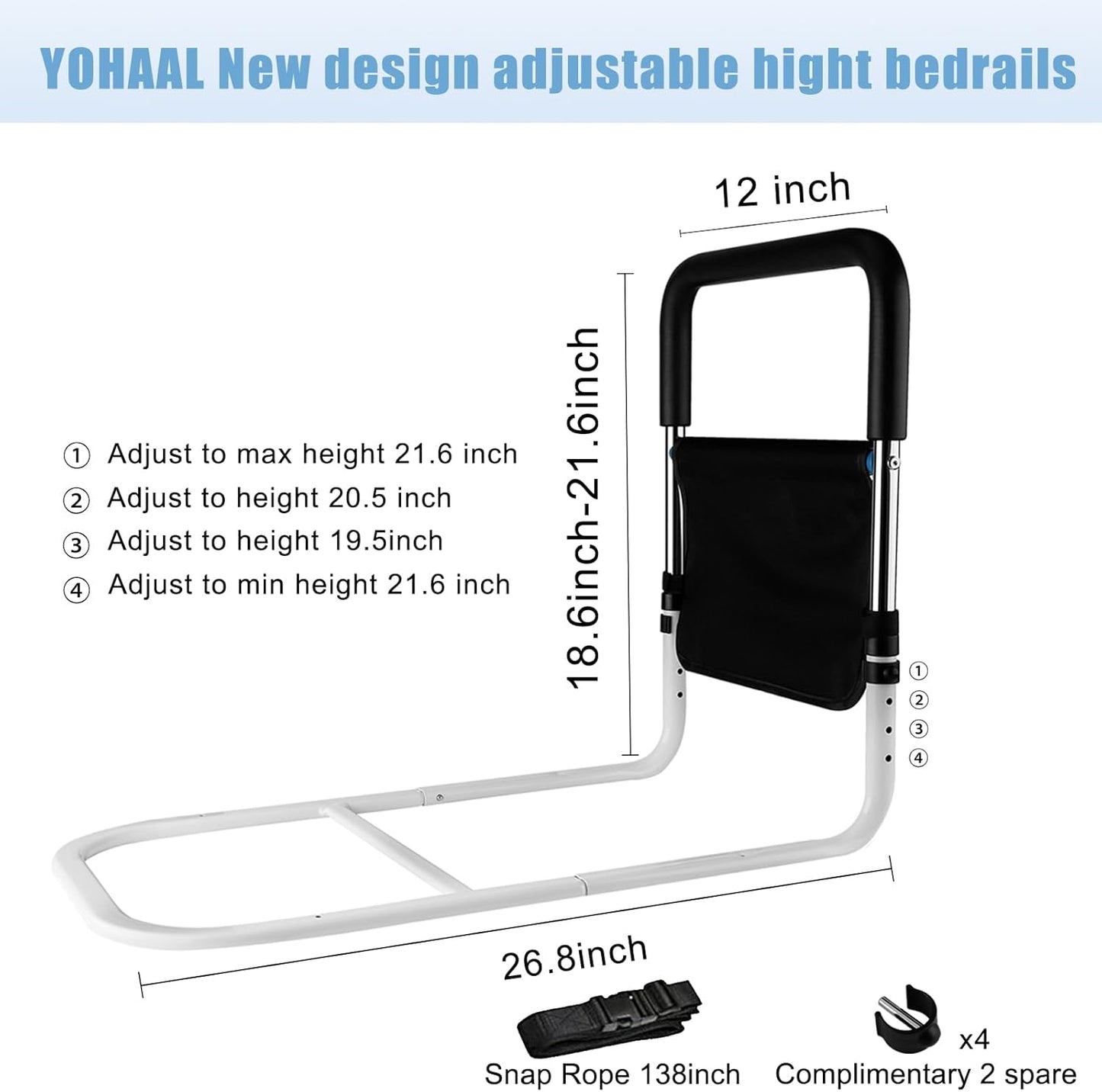 Bed Rail for Elderly Adults Safety - Bed Side Rail Height Adjustable, Bed Guard, Handle Rail for Seniors Prevent Fall