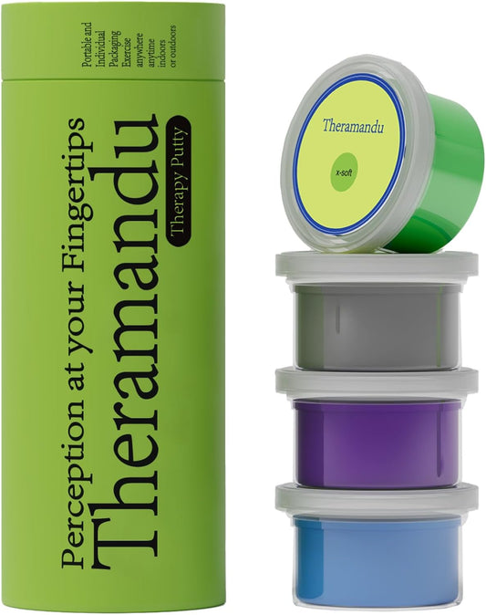 4 Pack Theramandu Therapy Putty Kit (3oz Each) – Hand Putty Physical Therapy for Kids & Adults, Sensory Stress Relief & Hand Muscle Strengthening Exercise Therapy Putty, 4 Different Resistances