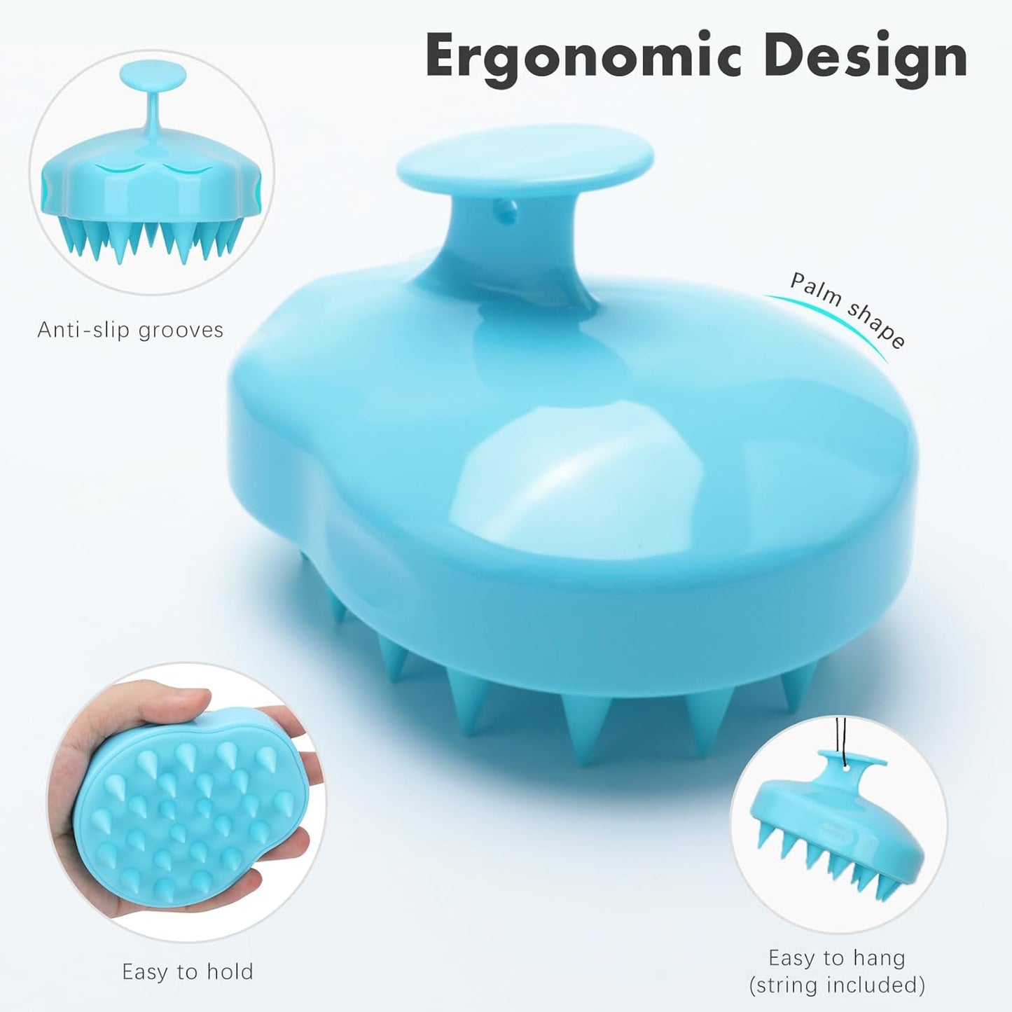 FREATECH Massager Shampoo Brush with Soft Silicone Bristles for Scalp Care, Shower Hair Scalp Scrubber Exfoliator for Dandruff Removal and Hair Growth, Wet & Dry for Men, Women and Kids, Light Blue