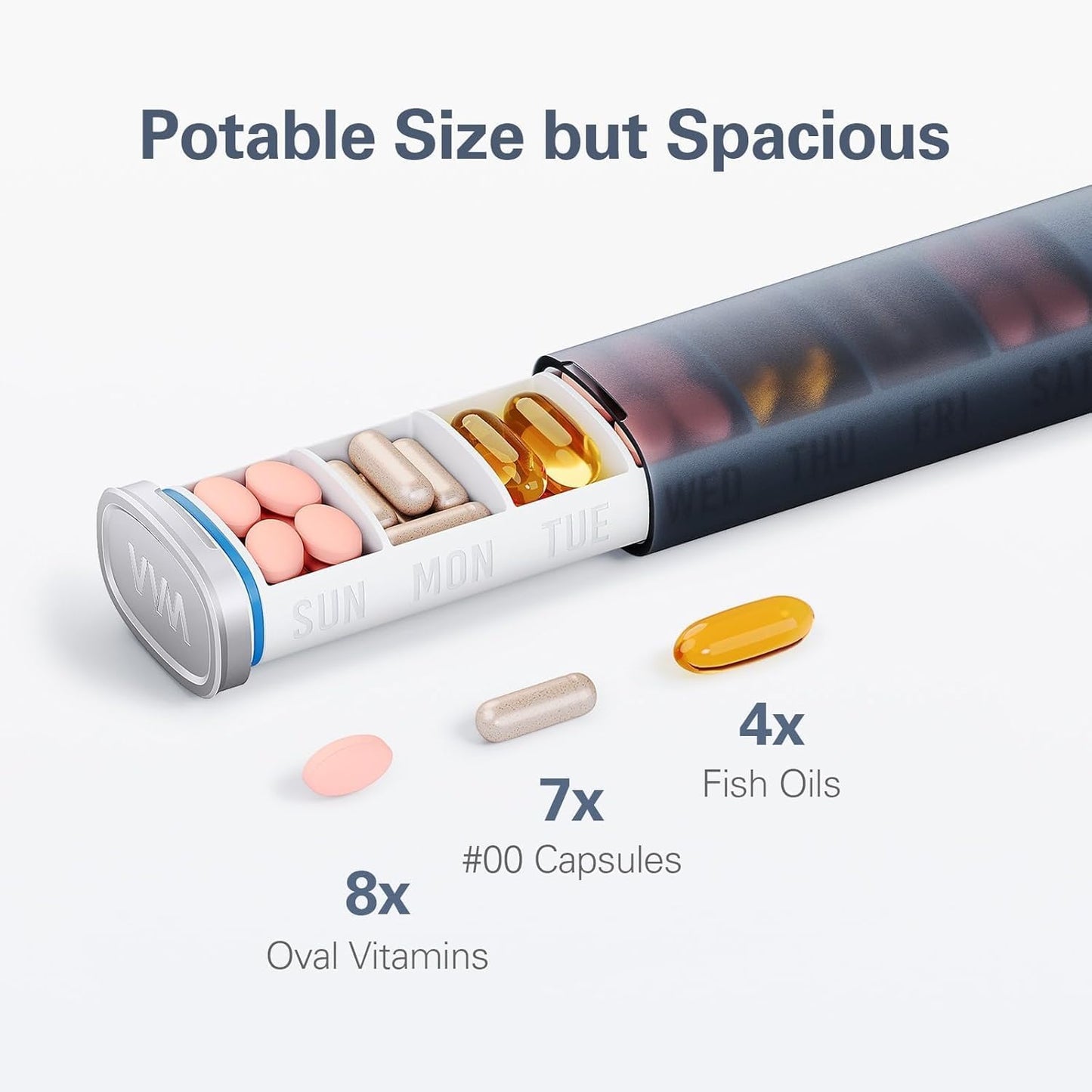 VVM Weekly Pill Organizer 7 Day, Daily Pill Box, Arthritis-Friendly Travel Pill Case, Cute Drawer-Slide Pill Holder for Vitamins, Supplements, Medicine Pill Organizer