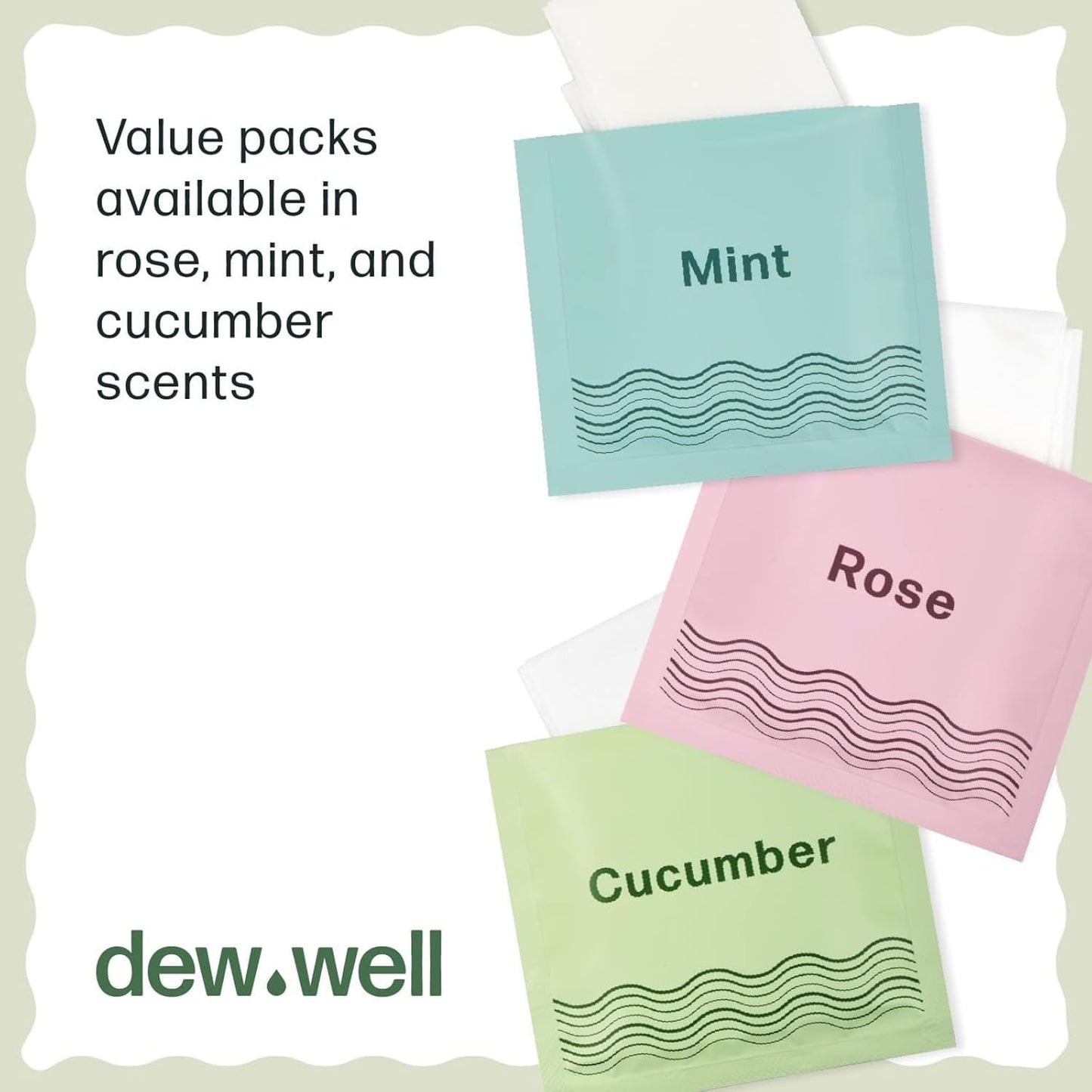 Dew Well Refreshing Deodorant Wipes - 50 Individually Wrapped Wet Wipes for Body, Face, and Armpits - Travel Size Toiletries for Men and Women - Aluminum, Paraben, and Sulfate Free (Cucumber Scent)