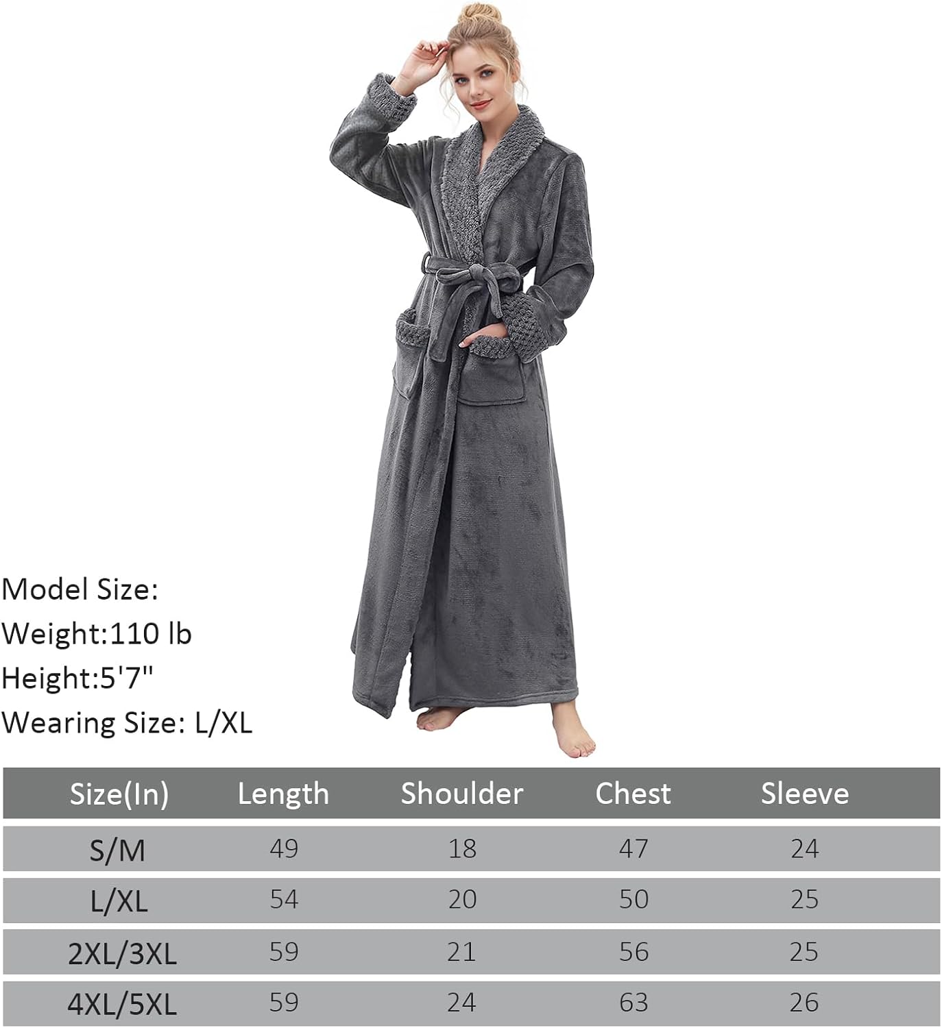 Hellomamma Long Bath Robe for Womens Plush Soft Fleece Bathrobes Nightgown Ladies Pajamas Sleepwear Housecoat