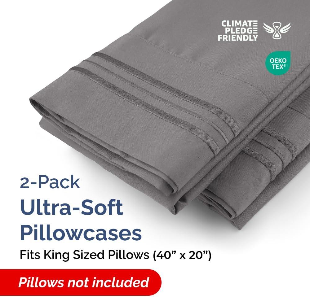 King Pillow Cases Set of 2 - Ultra Soft Hotel Quality Pillowcase Covers - Comfy, Cozy & Wrinkle Free - Shrinkage, Stain & Fade Resistant - Machine Washable Pillow Protectors - 2 Piece Set - Dark Grey