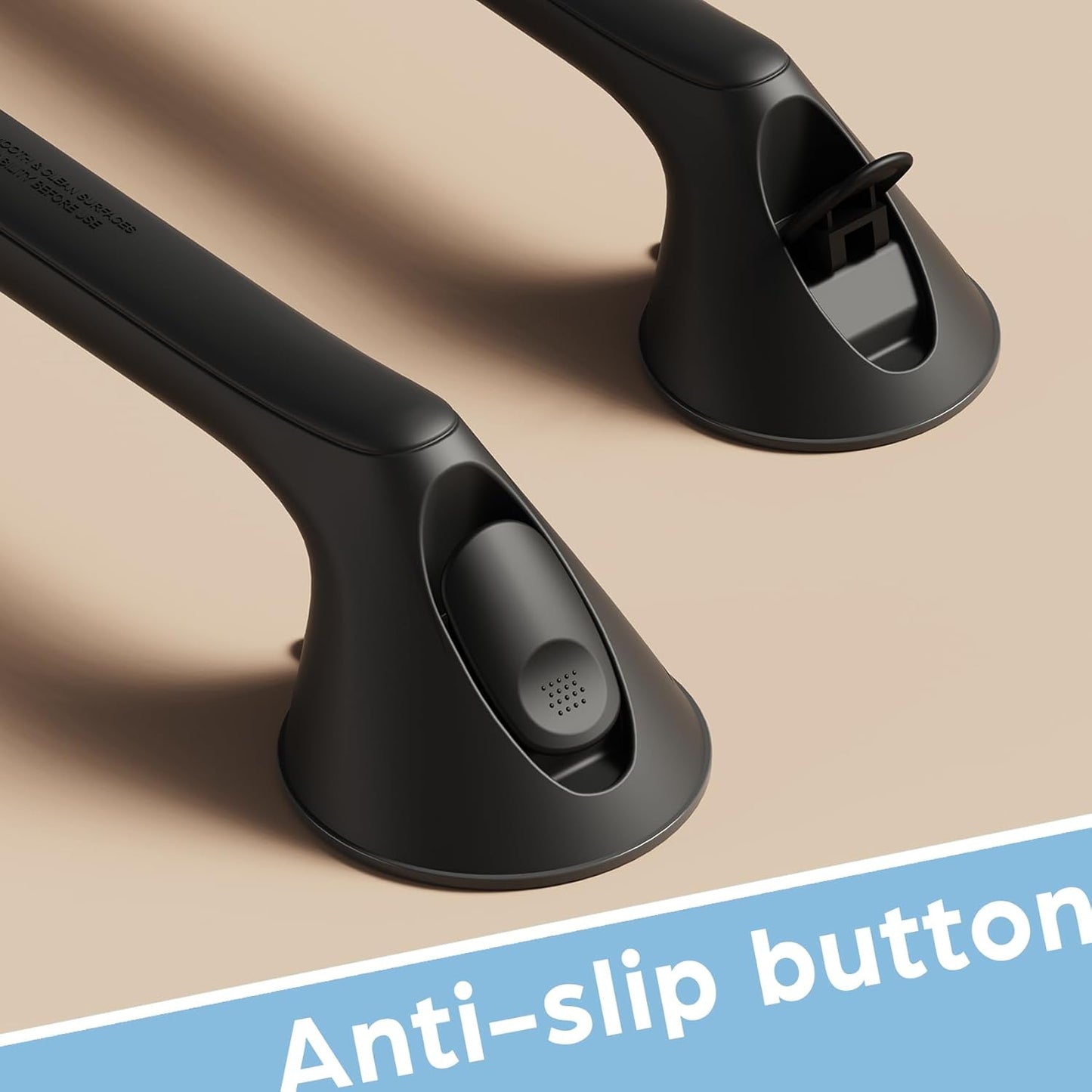 2 Pack 16 Inch Grab Bars for Bathtubs and Showers for Seniors, Heavy Duty Shower Handle for Elderly, Suction Cup Removable Handrails Handicap Bath Grip Bathroom Safety Grips （Black）