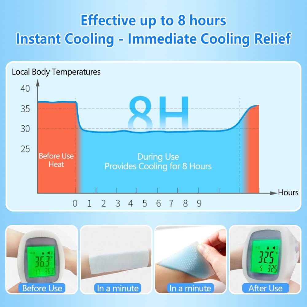 12 Sheets Cooling Patches for Fever Discomfort & Pain Relief, Cooling Relief Fever Reducer, Soothe Headache Pain, Pack of 12