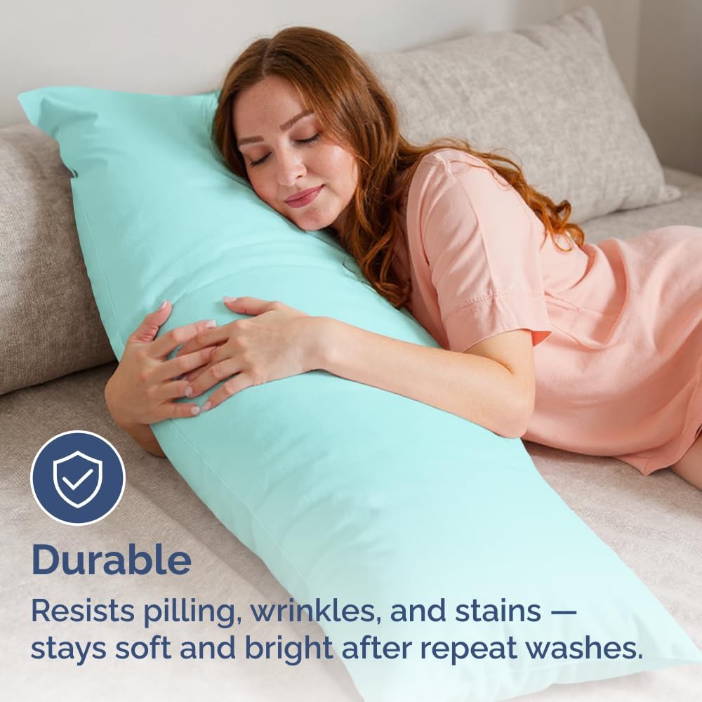 Long Pillowcases - Body Pillow Cover - Long Pillow Insert for Sleeping, Side Sleepers - Soft & Breathable Body Pillow Case with Envelope Enclosure - Comfy and Machine Washable - 20" x 54" (Spa Blue)