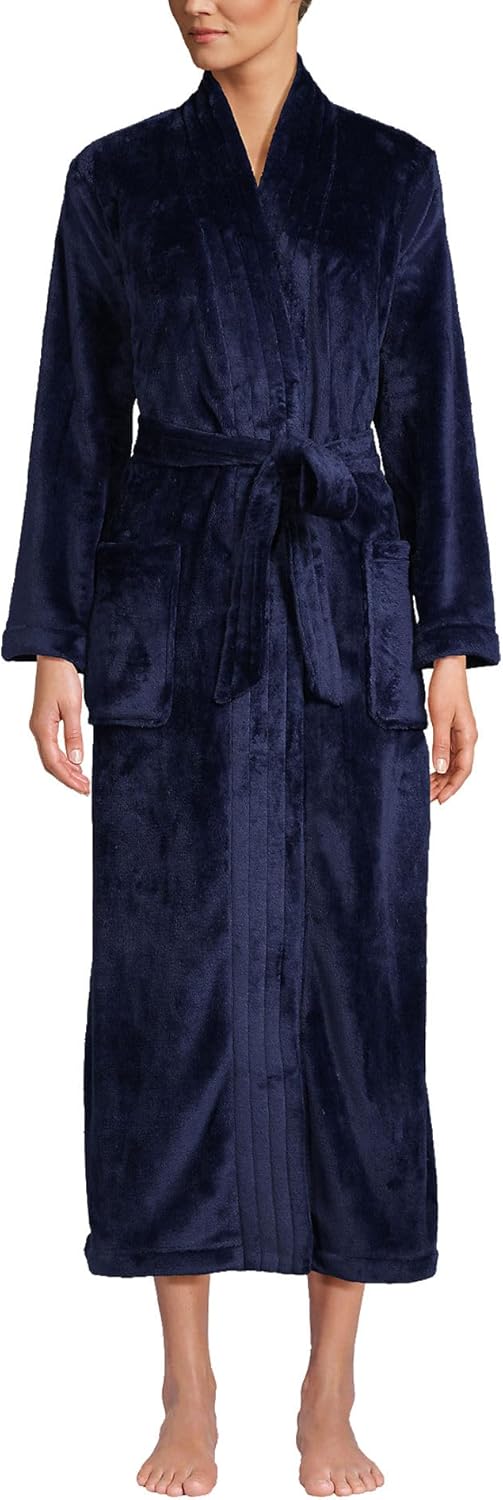 Lands' End Women's Cozy Plush Long Wrap Robe