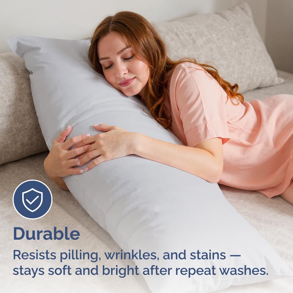 Long Pillowcases - Body Pillow Cover - Long Pillow Insert for Sleeping, Side Sleepers - Soft & Breathable Body Pillow Case with Envelope Enclosure - Comfy & Machine Washable - 20" x 54" (French Grey)
